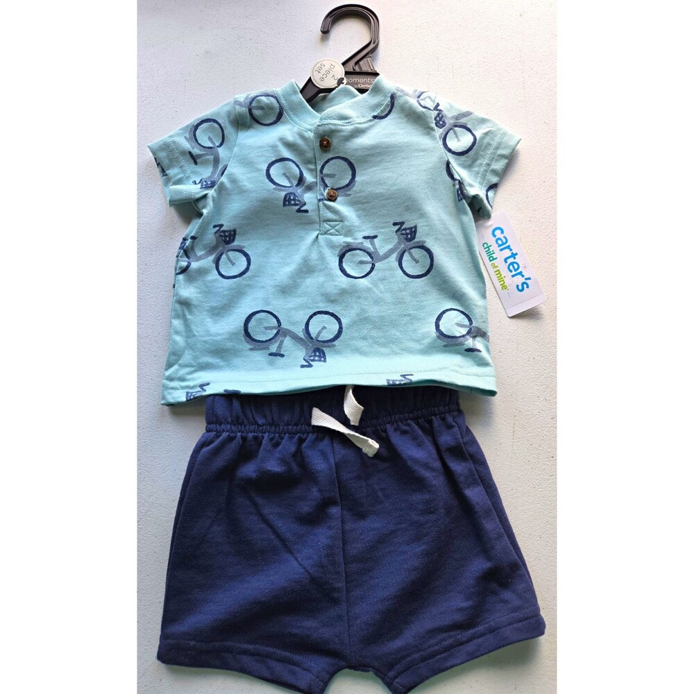 Carter's Baby Boys 2-Piece Bicycle Knit Shorts Set Blue/Navy Cotton 3-6M